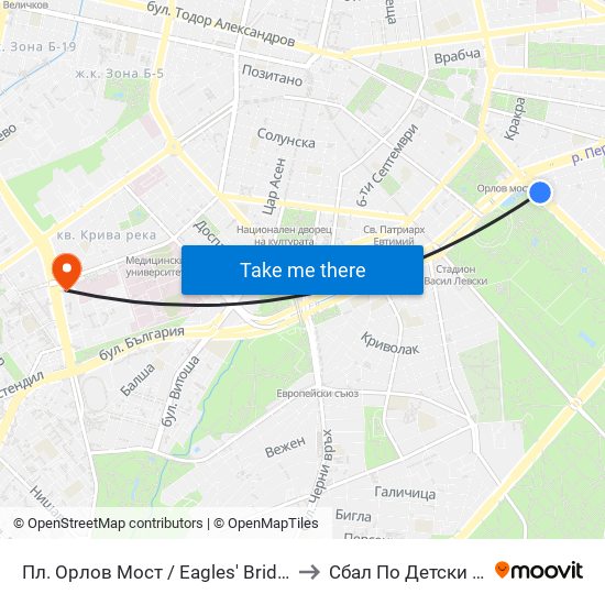 Пл. Орлов Мост / Eagles' Bridge Sq. (1288) to Сбал По Детски Болести map