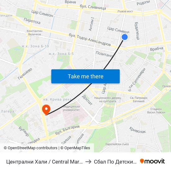 Централни Хали / Central Market Hall (2334) to Сбал По Детски Болести map