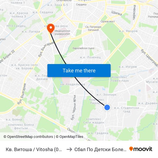 Кв. Витоша / Vitosha (0821) to Сбал По Детски Болести map
