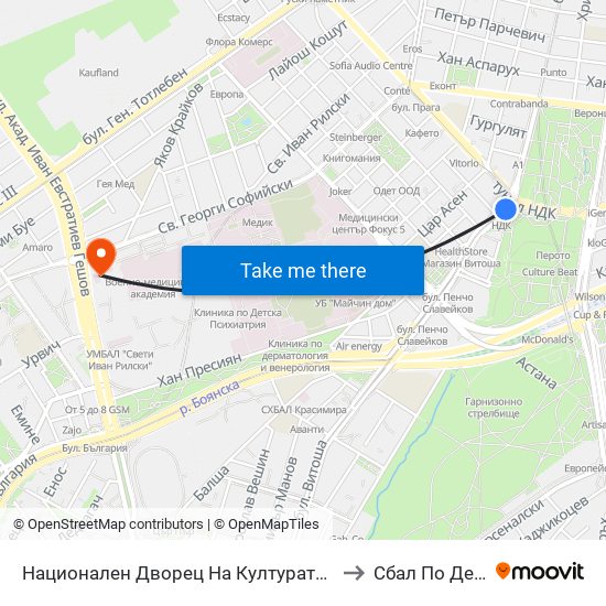 Национален Дворец На Културата / National Palace Of Culture (1134) to Сбал По Детски Болести map