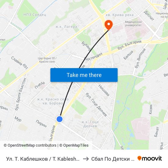 Ул. Т. Каблешков / T. Kableshkov St. (2211) to Сбал По Детски Болести map