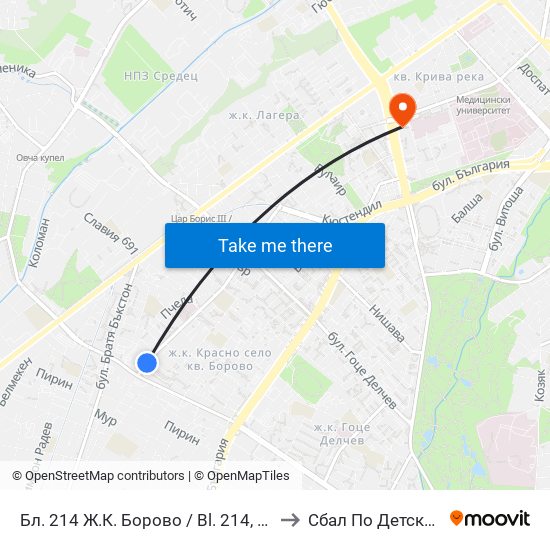 Бл. 214 Ж.К. Борово / Bl. 214, Borovo Qr. (0164) to Сбал По Детски Болести map