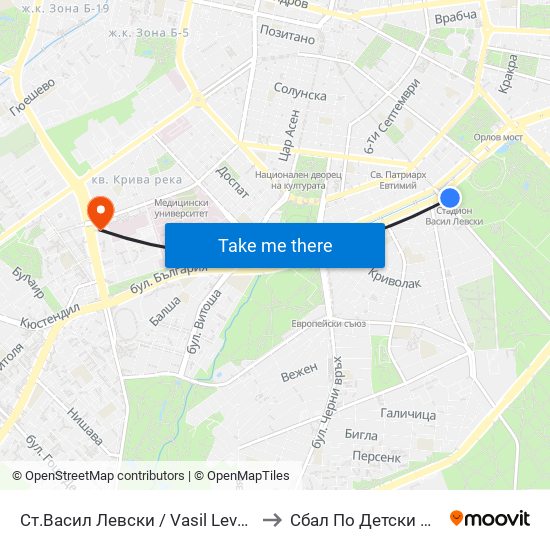 Ст.Васил Левски / Vasil Levski Stadium to Сбал По Детски Болести map