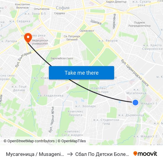 Мусагеница /  Musagenitsa to Сбал По Детски Болести map