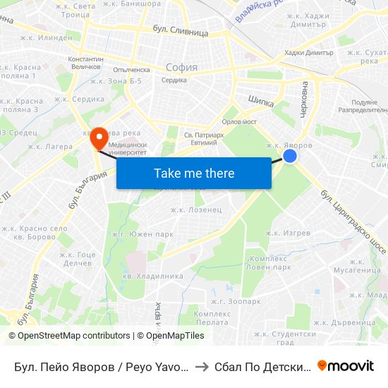 Бул. Пейо Яворов / Peyo Yavorov Blvd. (0073) to Сбал По Детски Болести map