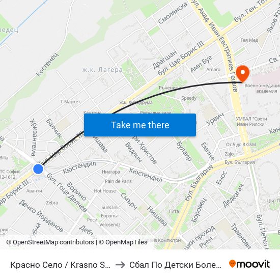Красно Село / Krasno Selo to Сбал По Детски Болести map