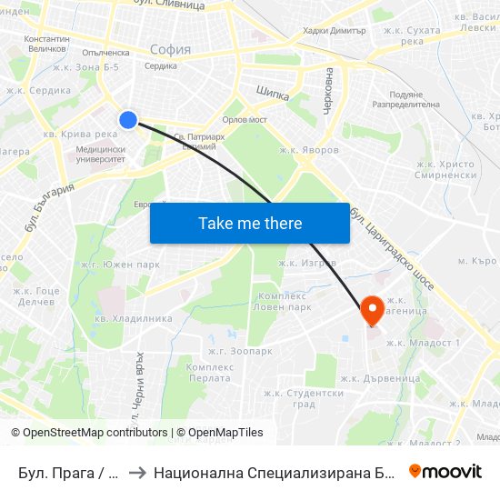 Бул. Прага / Prague Blvd. (0365) to Национална Специализирана Болница За Активно Лечение По Онкология map