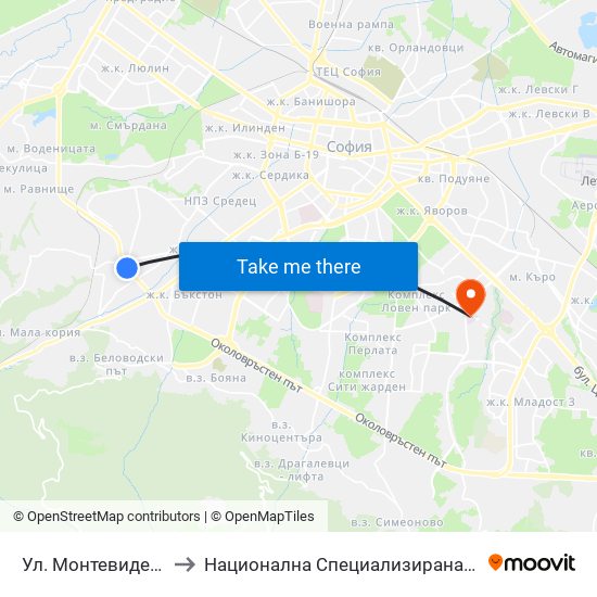 Ул. Монтевидео / Montevideo St. (2050) to Национална Специализирана Болница За Активно Лечение По Онкология map