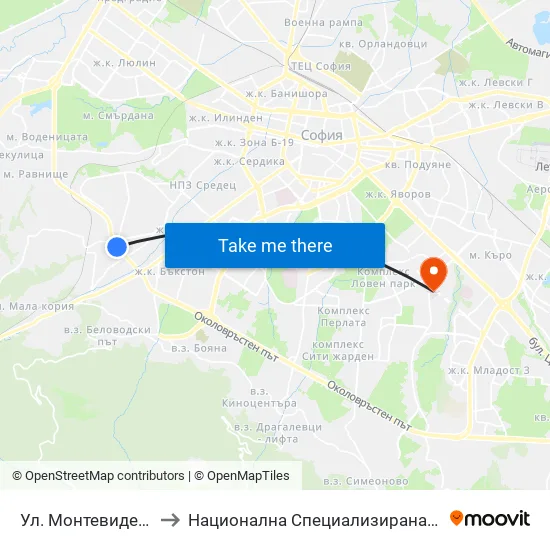 Ул. Монтевидео / Montevideo St. (2050) to Национална Специализирана Болница За Активно Лечение По Онкология map