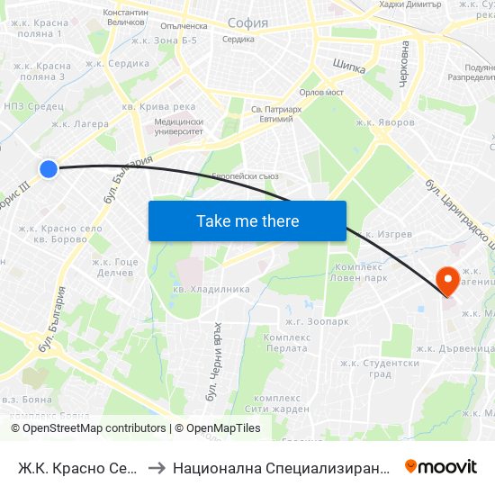 Ж.К. Красно Село / Krasno Selo Qr. (0638) to Национална Специализирана Болница За Активно Лечение По Онкология map