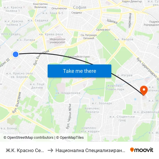 Ⓜ️ Ж.К. Красно Село / Krasno Selo Qr. (0638) to Национална Специализирана Болница За Активно Лечение По Онкология map