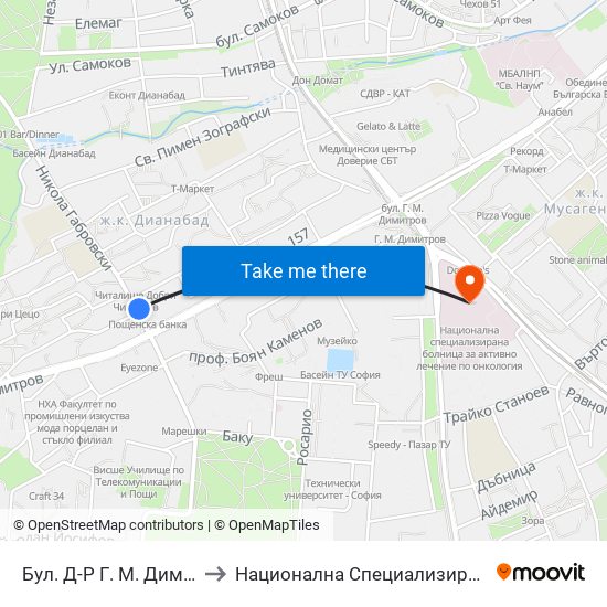 Бул. Д-Р Г. М. Димитров / G. M. Dimitrov Blvd. (0317) to Национална Специализирана Болница За Активно Лечение По Онкология map