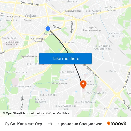 🎓 Софийски Университет / Sofia University to Национална Специализирана Болница За Активно Лечение По Онкология map