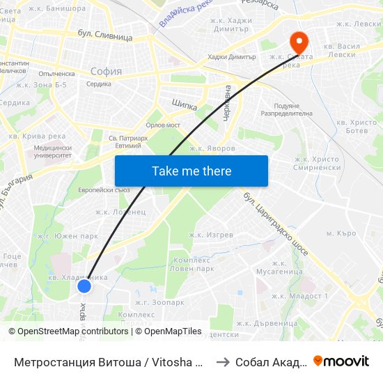 Метростанция Витоша / Vitosha Metro Station (2654) to Собал Акад. Пашев map