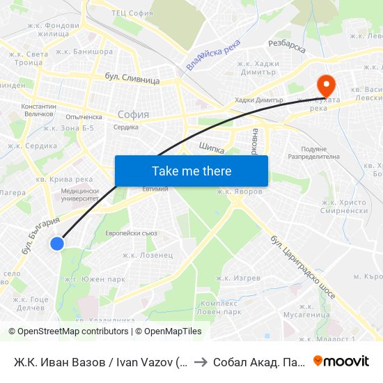 Ж.К. Иван Вазов / Ivan Vazov (0626) to Собал Акад. Пашев map