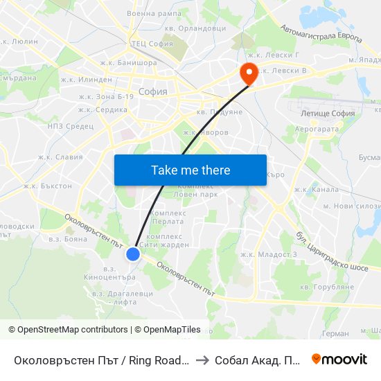 Околовръстен Път / Ring Road (1177) to Собал Акад. Пашев map