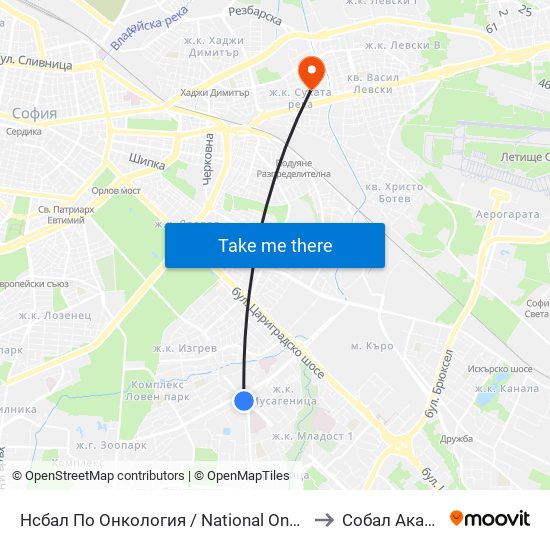 Нсбал По Онкология / National Oncology Hospital (0764) to Собал Акад. Пашев map