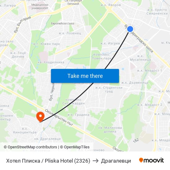 Хотел Плиска / Pliska Hotel (2326) to Драгалевци map