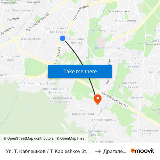 Ул. Т. Каблешков / T. Kableshkov St. (2213) to Драгалевци map