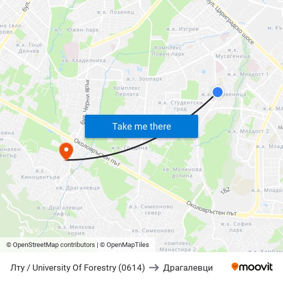 Лту / University Of Forestry (0614) to Драгалевци map