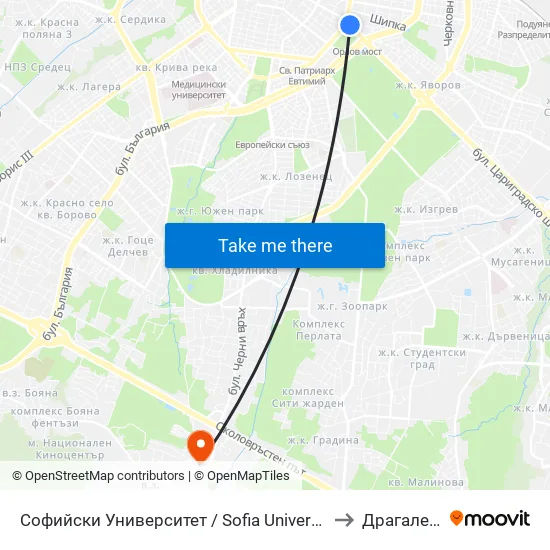 Ⓜ️🎓 Софийски Университет / Sofia University (1700) to Драгалевци map