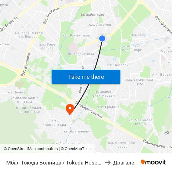 Мбал Токуда Болница / Tokuda Hospital (0206) to Драгалевци map