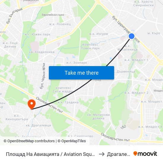 Площад На Авиацията / Aviation Square (1257) to Драгалевци map