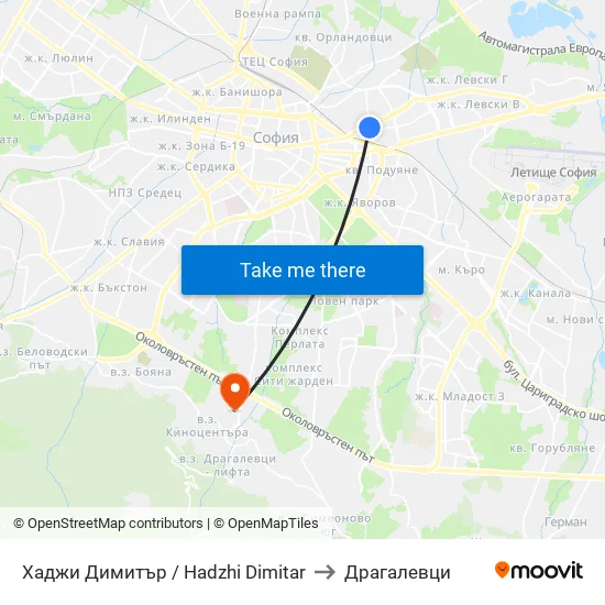 Хаджи Димитър / Hadzhi Dimitar to Драгалевци map