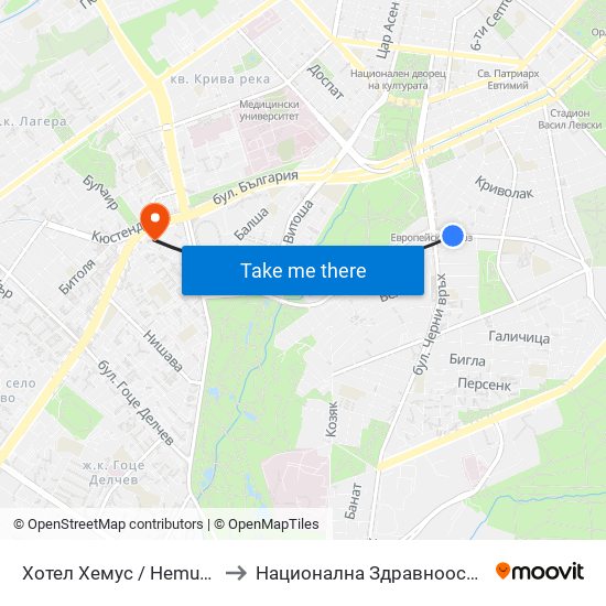 Хотел Хемус / Hemus Hotel (2329) to Национална Здравноосигурителна Каса map