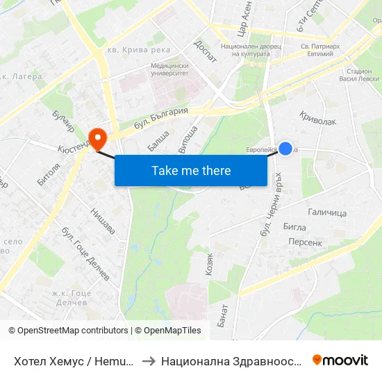 Ⓜ️ Хотел Хемус / Hemus Hotel (2329) to Национална Здравноосигурителна Каса map