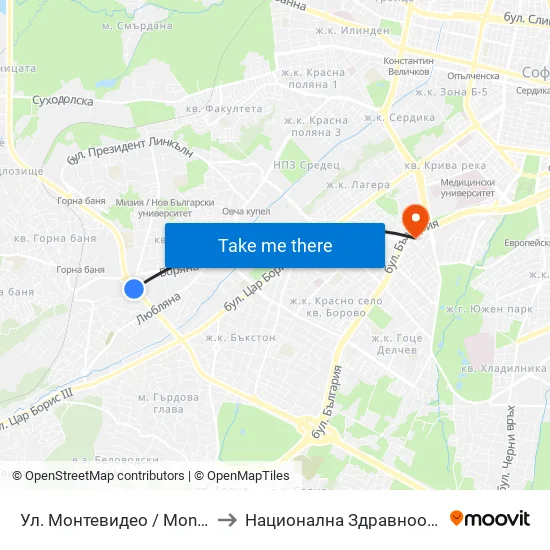 Ул. Монтевидео / Montevideo St. (2050) to Национална Здравноосигурителна Каса map