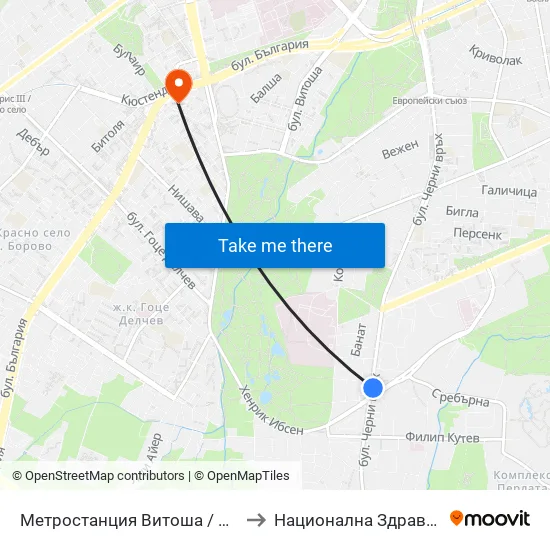 Ⓜ️ Метростанция Витоша / Vitosha Metro Station (2654) to Национална Здравноосигурителна Каса map