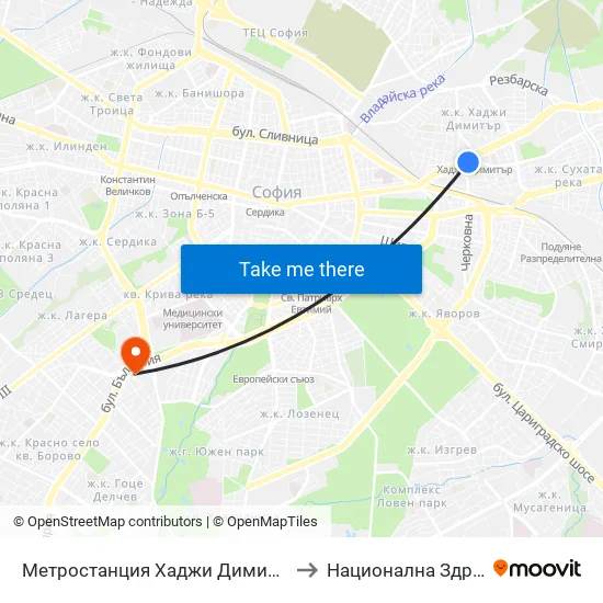 Метростанция Хаджи Димитър / Hadzhi Dimitar Metro Station (0303) to Национална Здравноосигурителна Каса map