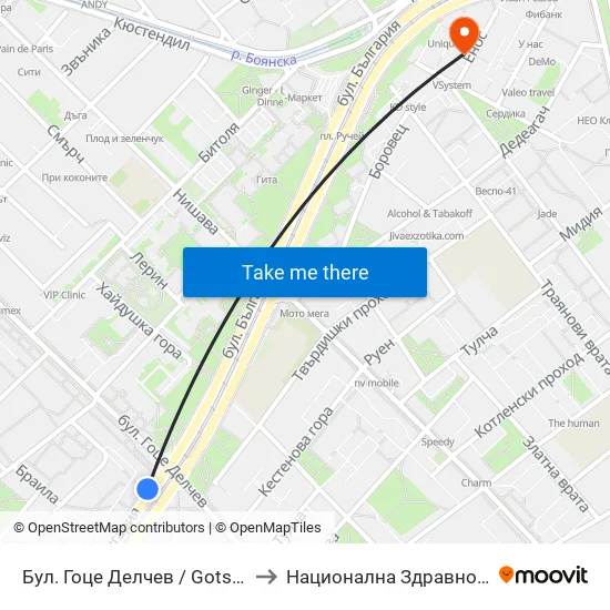 Бул. Гоце Делчев / Gotse Delchev Blvd. (0308) to Национална Здравноосигурителна Каса map