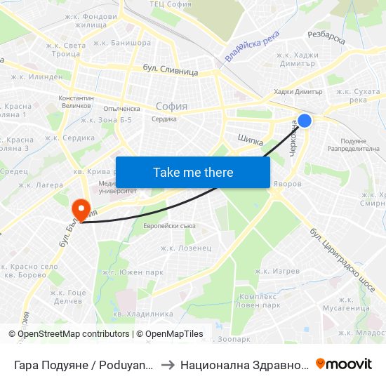 Гара Подуяне / Poduyane Train Station (0468) to Национална Здравноосигурителна Каса map