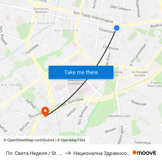 Пл. Света Неделя / St. Nedelya Sq. (1308) to Национална Здравноосигурителна Каса map