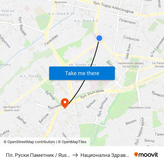 Пл. Руски Паметник / Russian Monument Sq. (1295) to Национална Здравноосигурителна Каса map