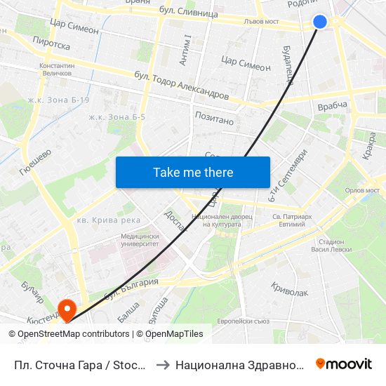 Пл. Сточна Гара / Stochna Gara Sq. (1311) to Национална Здравноосигурителна Каса map