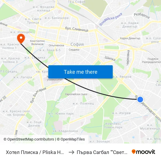 Хотел Плиска / Pliska Hotel (2326) to Първа Сагбал ""Света София"" map
