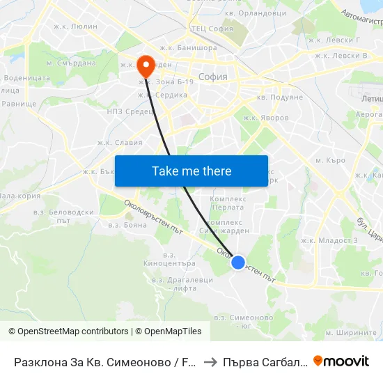 Разклона За Кв. Симеоново / Fork Road To Simeonovo Qr. (1459) to Първа Сагбал ""Света София"" map