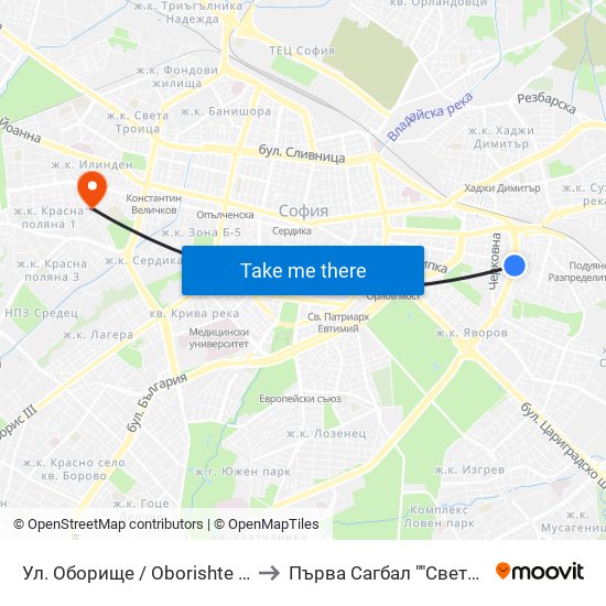 Ул. Оборище / Oborishte St. (2071) to Първа Сагбал ""Света София"" map