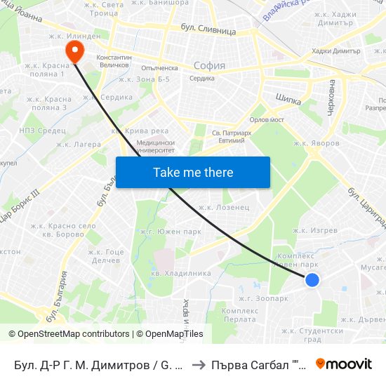 Бул. Д-Р Г. М. Димитров / G. M. Dimitrov Blvd. (0317) to Първа Сагбал ""Света София"" map