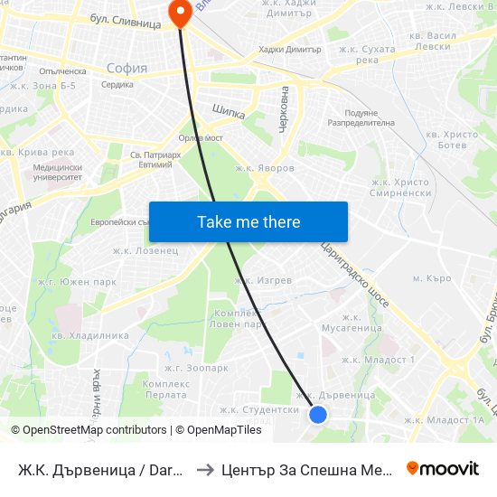 Ж.К. Дървеница / Darvenitsa Qr. (1015) to Център За Спешна Медицинска Помощ map