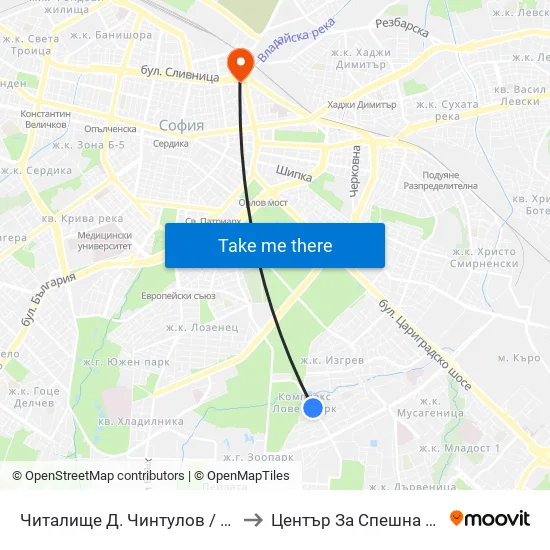 📚 Читалище Д. Чинтулов / D. Chintulov Library (2366) to Център За Спешна Медицинска Помощ map