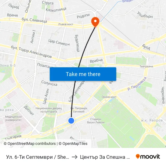 Ул. 6-Ти Септември / Shesti Septemvri St. (1808) to Център За Спешна Медицинска Помощ map