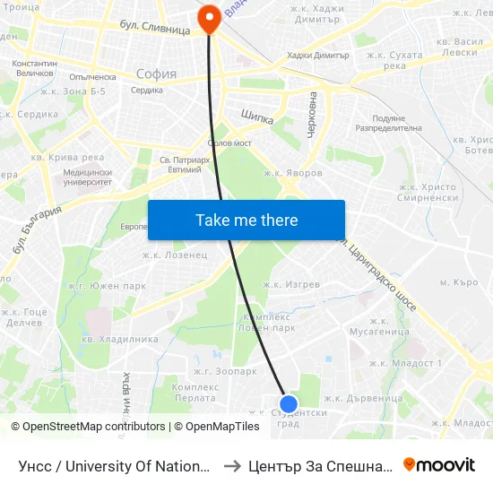🎓 Унсс / University Of National And World Economy (1691) to Център За Спешна Медицинска Помощ map