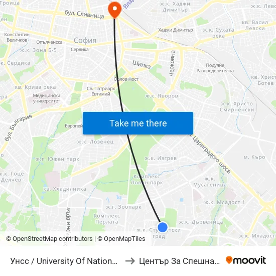 🎓 Унсс / University Of National And World Economy (1692) to Център За Спешна Медицинска Помощ map