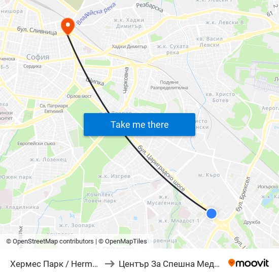 Хермес Парк / Hermes Park (2593) to Център За Спешна Медицинска Помощ map