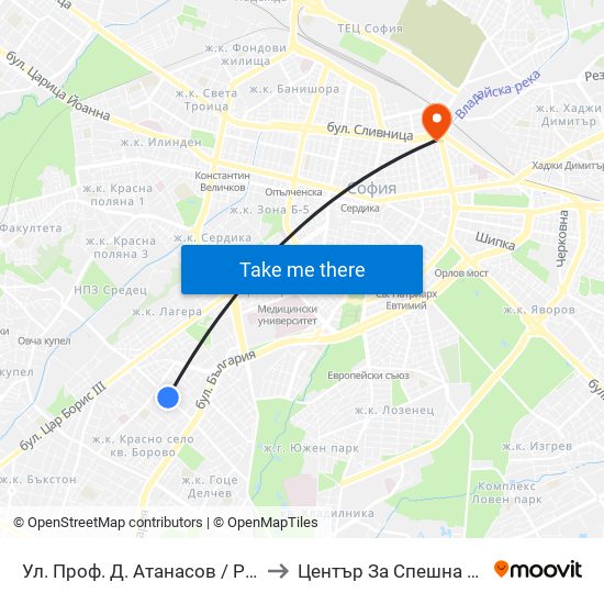 Ул. Проф. Д. Атанасов / Prof. D. Atanasov St. (2134) to Център За Спешна Медицинска Помощ map