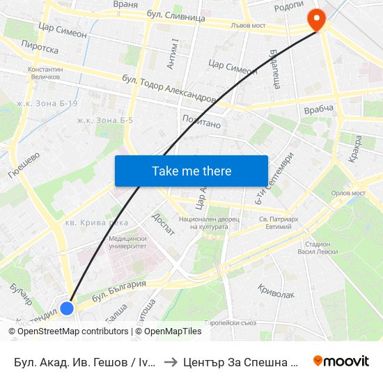Бул. Акад. Ив. Гешов / Ivan Geshov Blvd. (2804) to Център За Спешна Медицинска Помощ map